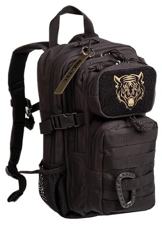 Mil-Tec US Assault Pack Kinderrucksack (14l) • Taktischer Rucksack für Schule, Outdoor, Militär, Wandern • 2 große Fächer + 2 Fronttaschen • Verstellbarer Schultergurt + Brustgurt • Farbe: Schwarz