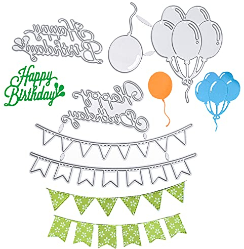 3 Stück Stanzschablone Luftballon Wimpel Kette Set Stanzformen Happy Birthday Girlande Schneiden Prägeschablonen Prägung Schablone Stanzschablonen für Geburtstag Scrapbooking Foto Album Karten Deko