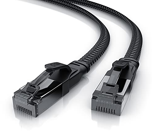 CSL - 3m CAT8.1 Netzwerkkabel Flach 40 Gbits - Baumwollmantel - LAN Kabel Patchkabel - CAT8 Gigabit RJ45 Ethernet Cable - 40000 Mbits Geschwindigkeit - Flachbandkabel - Verlegekabel - CAT6 CAT7