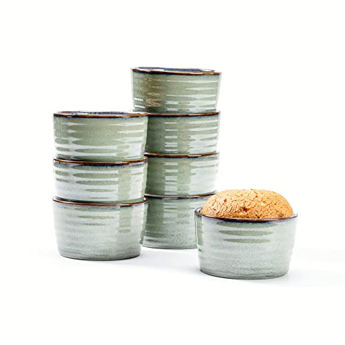 Pirottini Ceramica per Soufflé, Pirottini da Soufflé in Porcellana 8 x 240ml per Muffin, Cupcake e Budini - Glassa di Reazione, Verde