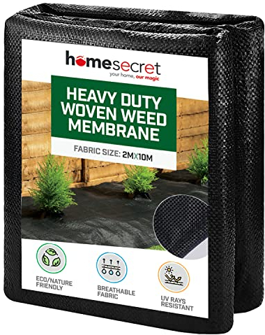 Homesecret 105 GSM Weed Membrane Heavy Duty - 2M x 10M Weed Control Membrane - Garden Membrane Weed Control - Weed Control Fabric - Landscape Fabric, Weed Barrier Fabric, Weed Matting - Black