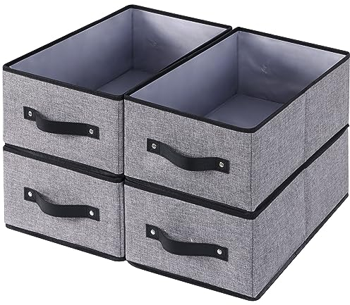 YheenLf 4 Stück Faltbare Aufbewahrungskörbe, Dekorative Aufbewahrungsboxen mit Griffen, Kleiderschrank Organizer, für Kleidung,Mittel, 33×23×14cm, Grau