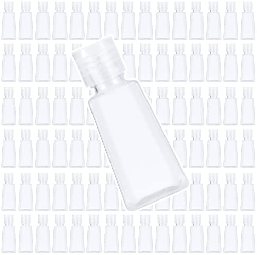 JAPCHET Lot de 100 bouteilles de voyage de 30 ml avec bouchon à rabat, bouteilles en plastique transparent de 28,3 g, petits conteneurs portables pour voyage