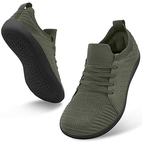 relxfeet Men's Minimalist Barefoot Shoes Wide Toe Zero Drop Sole Cross-Trainer Lightweight Slip-on Walking Shoes Trail Running Sneakers Fitness Gym Jogging Wrestling Hiking Lifting Army Green 10.5