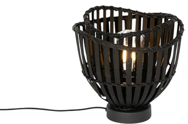 QAZQA - Oriental Table Lamp I Table Light Black Bamboo - Pua- - Oriental - Suitable for LED E27 | 1 Light - Bamboo Table lamp - Suitable for Living Room I Bedroom I