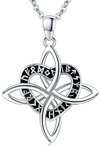 TwoAnts Chaîne viking en argent sterling 925 - Pendentif cœur / nœud de sorcière / infini - Pour collier celtique - Rune nordique - Bijou viking - Amulette - Cadeau pour femme et homme, 45.72 cm