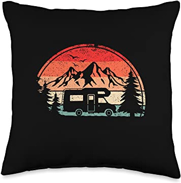 Vintage RV Camper Motorhome Retro Camping Throw Pillow