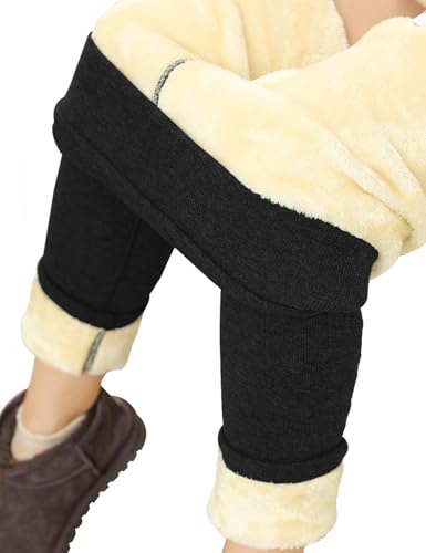 Yuson Girl Leggings Donna Invernali - Leggings Felpati Fodera in Pile Pantaloni Caldi a Vita Alta Leggings Termici Elastici Caldi Leggings Lunghi Foderati Calde Pantacollant(Nero, L)