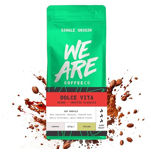 We Are Coffee Co - Dolce Vita Blend - Single Origin Blend Ground Coffee For Cafetiere 227g | Dark Roast | 100% Arabica | Freshly Roasted in the UK
