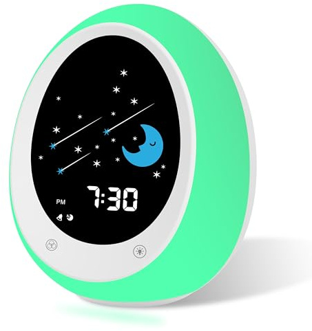 BUTTING Kids Alarm Clock, Toddler Sleep Training Clock with Sun & Moon, Sound Machine, Night Light, Ok to Wake Alarm Clock for Children