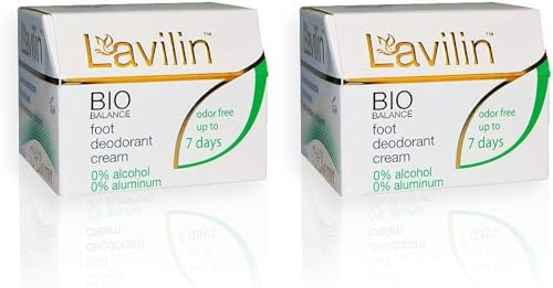 Lavilin Bio Balance Foot Deodorant Cream - Up to 7 DAYS Long-Lasting Foot Odor Control - Aluminum Free, Alcohol Free and Paraben Free (2 Pack)