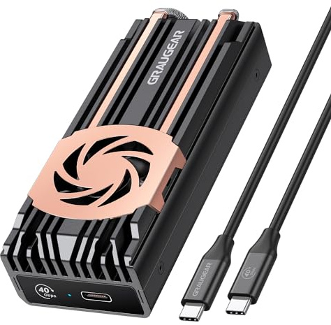 GRAUGEAR Externe SSD Aluminium Gehäuse für NVMe SSD M.2 [USB 4 Thunderbolt 4] 40Gbps Externe Festplatte SSD I NVMe M.2 SSD I PCIe 4.0 M2 SSD I SSD Festplatte I Lüfter Kühlung I UASP Trim Unterstützung