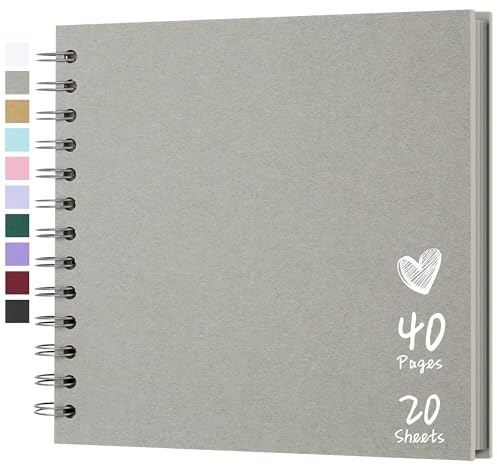 Hiwhy Fotoalbum Scrapbook 18x18 cm 40 Seiten DIY Scrapbook Hartes Kraftpapier Baby Erinnerungsbuch Familie Geburtstag Hochzeit Jahrestag Scrapbook, Grau