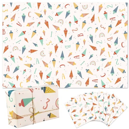 Juego de papel de regalo para niños, 8 hojas de papel de regalo para el comienzo del colegio para niños, 8 hojas de papel de regalo para San Valentín, colores pastel, papel de regalo para bebés y