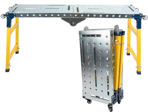 CStern Mesa de taller 2 en 1, mesa de soldadura, banco de trabajo plegable, banco de trabajo portátil, mesa tensora, altura ajustable, plegable, andamio con ruedas, capacidad de carga de 498 kg