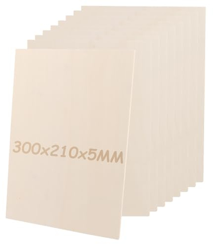 SHUESS 10 placas de madera contrachapada de 5 mm, 300 x 210 mm, A4, contrachapado de álamo, para manualidades, madera contrachapada para manualidades, sierra de marquetería, pirograbado, corte por