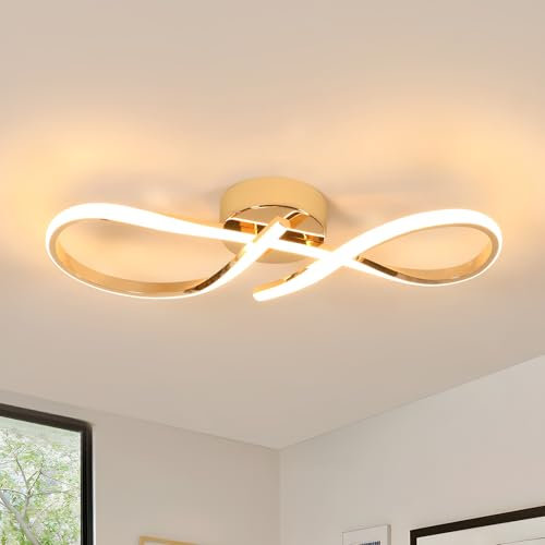 Riserva Plafoniera LED Soffitto, 24W Lampadario Soffitto Moderno Oro, 3000K Luce Calda, Plafoniera LED in Acrilico per Camera da Letto, Soggiorno, Cucina, Balcone, 50 cm