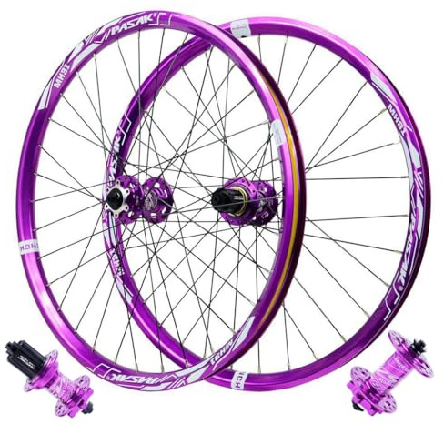 LPYDWZ 24 Tums Aluminiumlegering Cykelhjulsats 26/27,5/29 Tum, Dubbelväggfälg Skivbromsnav Tätade Lager Lila MTB Cykelhjul Fälg For 7-12 Hastigheter(QR,27.5 INCH)