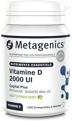 Metagenics Vitamine D Capital Plus 2000 UI - Pour Seniors et Femmes Enceintes - Soutien Immunitaire et Solidité des Os - 120 comprimés à mâcher - 4 Mois