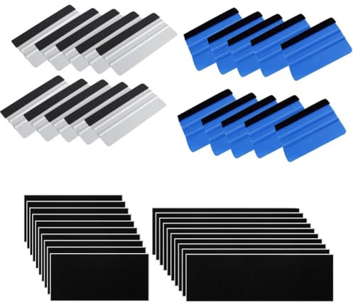 Kissmii Confezione da 20 Raschietti con Rivestimento in Vinile da 4 Pollici/6 Pollici con Bordo in Feltro, Raschietto per Pellicole per Finestre, Applicatore per Decalcomanie, Raschietto