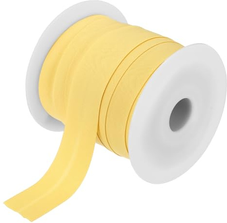 QUARKZMAN 1 tum snedband, enkelfals, avskjutningsband, bomullsband, tygband, bomull, sömnad, tillbehör, kantband för sömnad, fållning, quiltning, skärning, hantverk, gör-det-själv (citrongul 25 m)