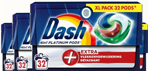 Dash PODS 4 in 1 - + Smacchiatore extra - Capsule detergente - Confezione risparmio 4 x 32 lavaggi