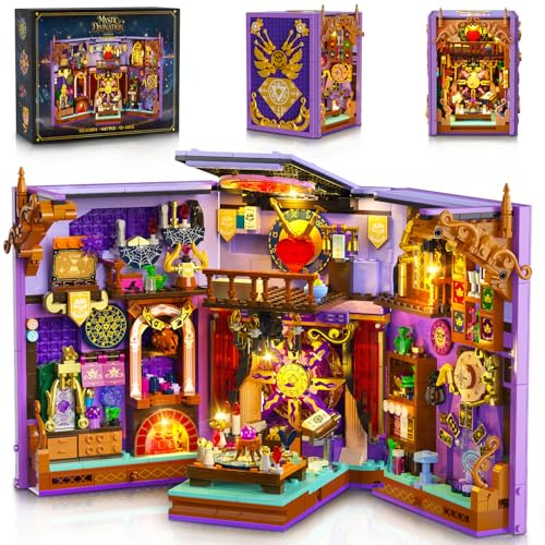 INSOON Mystisches Orakel Book Nook Bauspielzeug mit Aufladbaren Lichts, 1447 Stück DIY Magie Booknook Klemmbausteine als Heimdekor, Miniatur Buchhaus Bausteine Set für Erwachsene Jungen Mädchen ab 12+