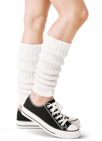 SIWOKJJO Stulpen, Gestrickt Beinwärmer, Damen Weiß Ballett Beinstulpen, Leg Warmers Knöchelwärmer für Frauen, Ballett, Yoga, Partys (Weiß)
