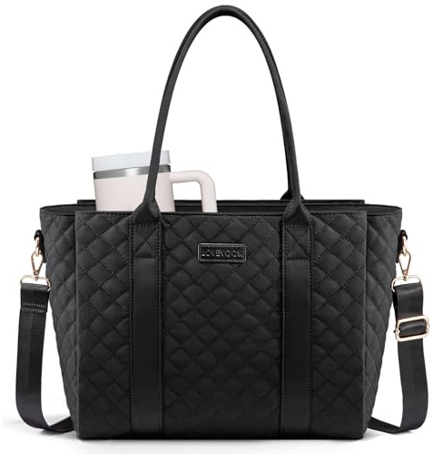 LOVEVOOK Teacher Tote Bag for Women, Quilted Work Tote Nurse Laptop Bag, Large Computer Shoulder Bags with Zipper for Travel