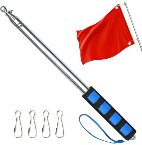 APXEL 250 cm (8,2 fot) teleskopisk handhållen flaggstång, 1 st infällbar banderollstång i rostfritt stål med 4 greppklämma, reseguide, flaggstång, visare, pinne för turguide, festival (blå)