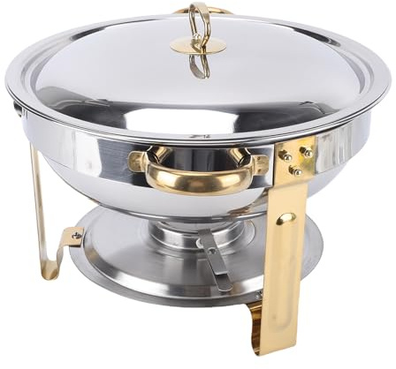 VELATEMOR Buffet Chafing Dish, Juego de Buffet de Chafing Dish de Acero Inoxidable Dorado de 4,5 L, con Soportes Apilables, Bandeja de Agua y Bandeja de Comida para Restaurantes