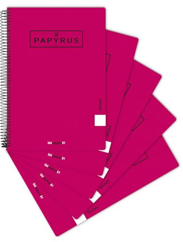 Unipapel - Confezione di quaderni a righe (5 unità) con copertina morbida Fucsia, formato foglio, Papyrus 01- Uniclasic, 80 fogli 90 grammi, certificato FSC, materiale scolastico per il ritorno a Cole