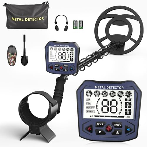 Détecteur de métaux Professionnel, 5 Modes Détecteurs de métaux pour Adultes et Enfants, détecteur de métaux Rechargeable avec Bobine de Recherche étanche IP68, écran LCD (Bleu Cendré)