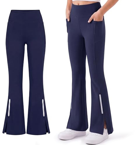 Baogaier Leggings évasés pour Filles avec 2 Poche UPF 50 Protection Solaire | Sport Pantalons, Bandes réfléchissantes, Extensible, Respirant Léger Pantalon, Enfants Ecole Décontracté Vêtements, 7-15 Ans