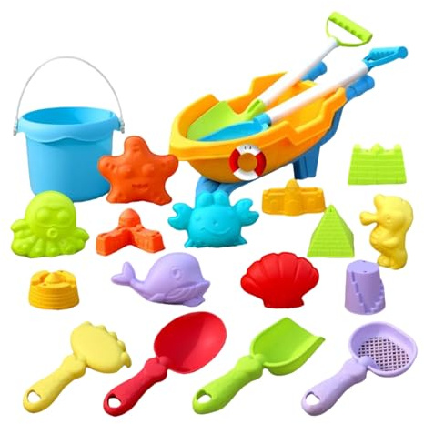 Sand Toys, 19pc Beach Toy, Wheelbarrow Sand Mold Shovel Sieve And Bucket Play Set, For Boys Girls Travel Beach Water Play Summer Game