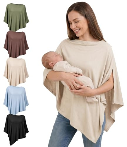 Fiohiros Breastfeeding Cover,Soft Breathable Modal Nursing Cover for Mum,360° Full Coverage Breast Feeding Cover Up,Multi-use Poncho Breastfeeding Cover for Stroller Car Seat Shawl (Beige)