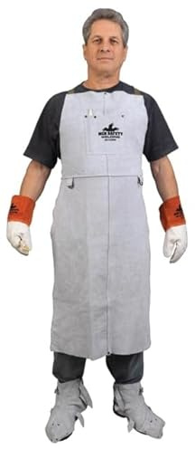 MCR Safety 38142MW 24 by 42-Inch Memphis Split Cow Leather Welding Bib Apron with Front Pocket, Gray