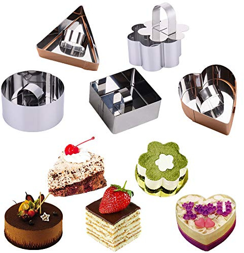 OnePine Set of 5 Stainless Steel Cooking Rings Dessert Rings Mini Cake and Mousse Ring Mould Set with Pusher