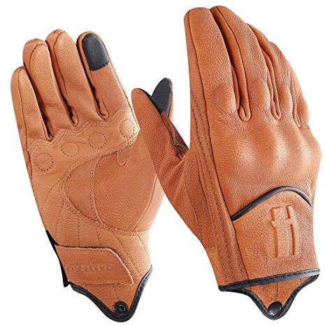 Harssidanzar Guanti da moto, da uomo, in pelle, per touchscreen, equitazione, corsa, moto, guanti GM028UKK, marrone chiaro, taglia XL