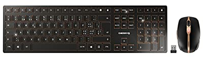 CHERRY DW 9100 SLIM, Kabelloses Tastatur- und Maus-Set, Schweizer Layout (QWERTZ), Bluetooth & 2,4 GHz Funk, Leise Tasten, Wiederaufladbar, Schwarz-Bronze