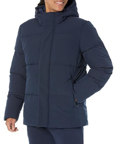 Amazon Essentials Manteau matelassé à Capuche mi-Long pour Homme (Disponible en Grande Taille Large), Bleu Marine, Taille XL