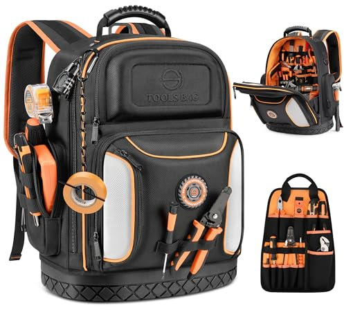 LOKASS 18.1-inch Heavy-Duty Tool Backpack, 75 Pockets, Black