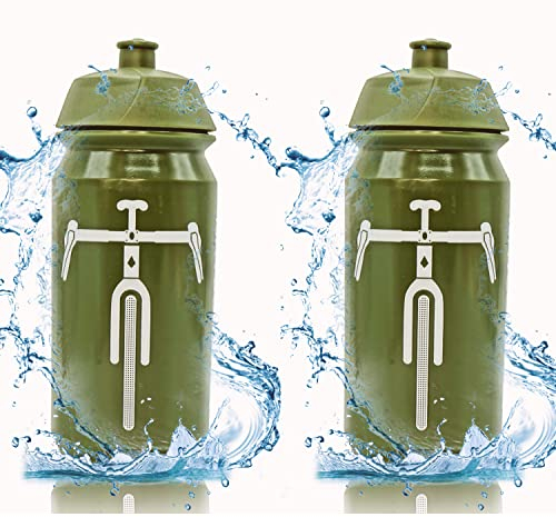 powermenschofficial Gravel, set da 2 borracce per bicicletta, 500 ml, biodegradabili, senza BPA, 0,5 litri, colore bianco oliva per bikepacking Ultracycling