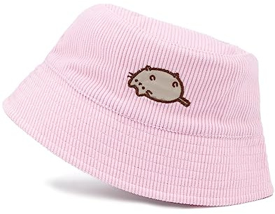 Pusheen the Cat Bucket Hat pour Femme | Adultes Dames Ados Chat de Bande Dessinée Animal Taille Unique Cordon Rose Chapeau de Soleil d'été | Cadeaux de Marchandises