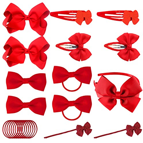 LSYYSL 23 Piece Kids Hair Accessories Set: Red Bow Hair Clip, Head Flower, Ponytail Elastic, Rope Styling Accessories for Girls (School, Christmas, Birthday Party)