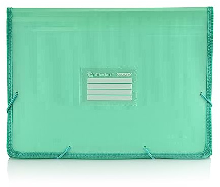 Office Box - Carpeta Clasificadora de 12 Divisiones con Cierre de Gomas y Visores Panorámicos + 80 Etiquetas de Gran Tamaño, Calidad Para Durar Todo El Curso by Colorline. (Turquesa)