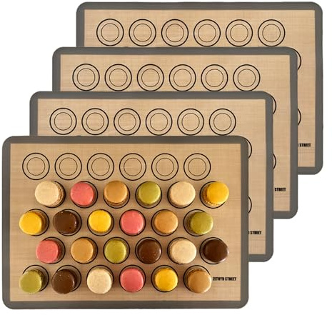 Macaron Silicone Baking Mats - Non-Stick Macaron Mat for Easy Baking | Heat Resistant & Dishwasher Safe Macaron Baking Mat | Reusable & Eco-Friendly, 1/2 Sheet Size - Pack of 4 - for Cookies & More