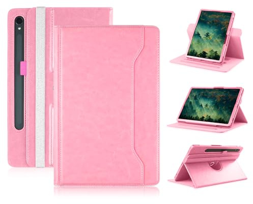 TOPCASE 360° rotationsfodral kompatibelt med Samsung Galaxy Tab S9 FE/S9/S8/S7 11 tum (SM-X510/X516/X518/X710/X716/X718/X700/T870) skyddsfodral med handrem och automatisk uppvakning/sömn, rosa