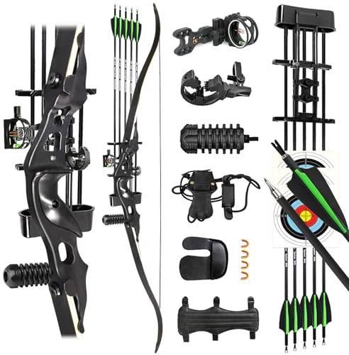 ZSHJGJR Set Arco Ricurvo Takedown per Adulti Set Kit Tiro con l'arco adulti 60 pollici 25-55 libbre Arco Ricurvo professionale da caccia Kit Completo per Tiro con l'Arco con Frecce (35 lbs)
