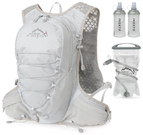 INOXTO running water bag vest backpack with1.5L water bladder hydration pack backpack suitable for running, cycling, mountain climbing, camping for men women (Gray 1.5L water bag, standard)